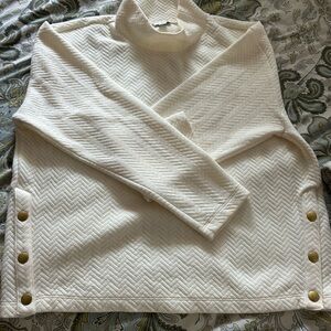 J. Crew Cream Quilted Turtleneck Sweater with Side Gold Buttons